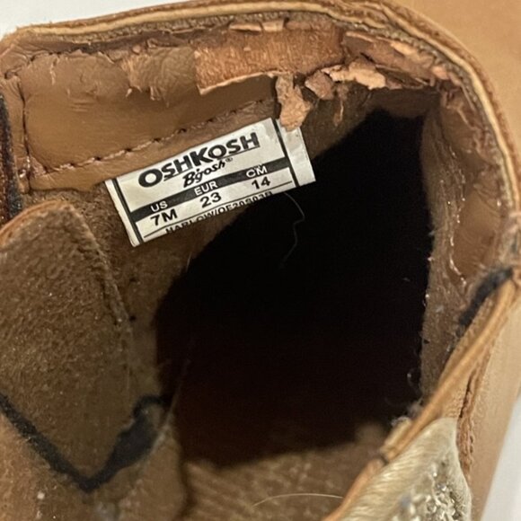 OshKosh B’ Gosh Girls Boots Size 7 Brown Faux Suede Ankle Booties Glitter Heel - Picture 4 of 5